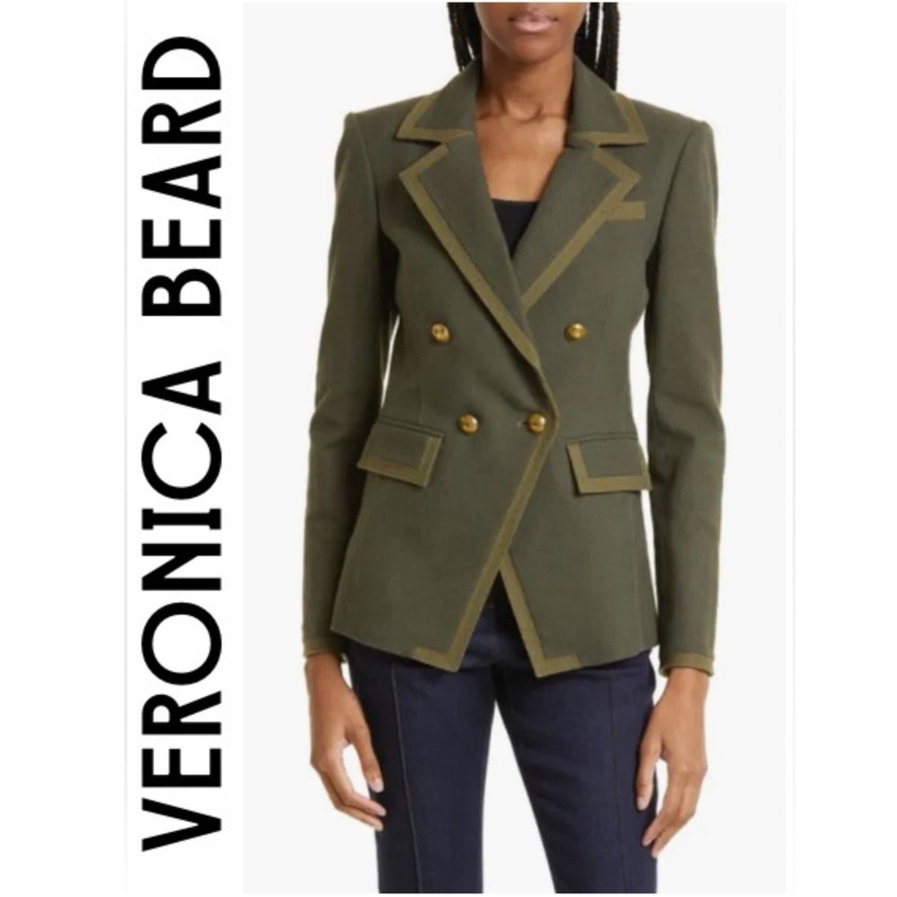 Veronica Beard Miller Dickey Blazer Olive Green Gold Button Size 10